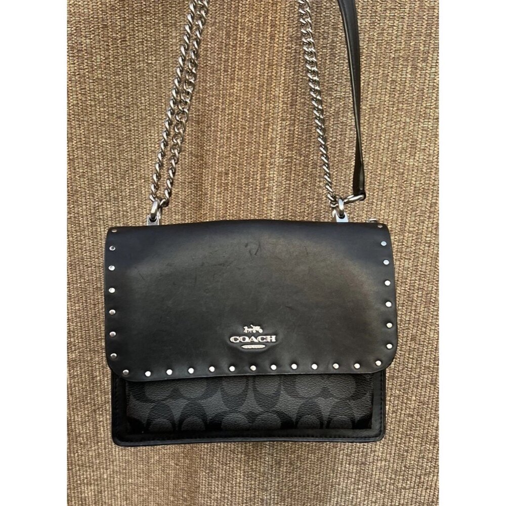 Coach Klare Crossbody Rivets Shoulder Bag Black Canvas Studed RARE 90400